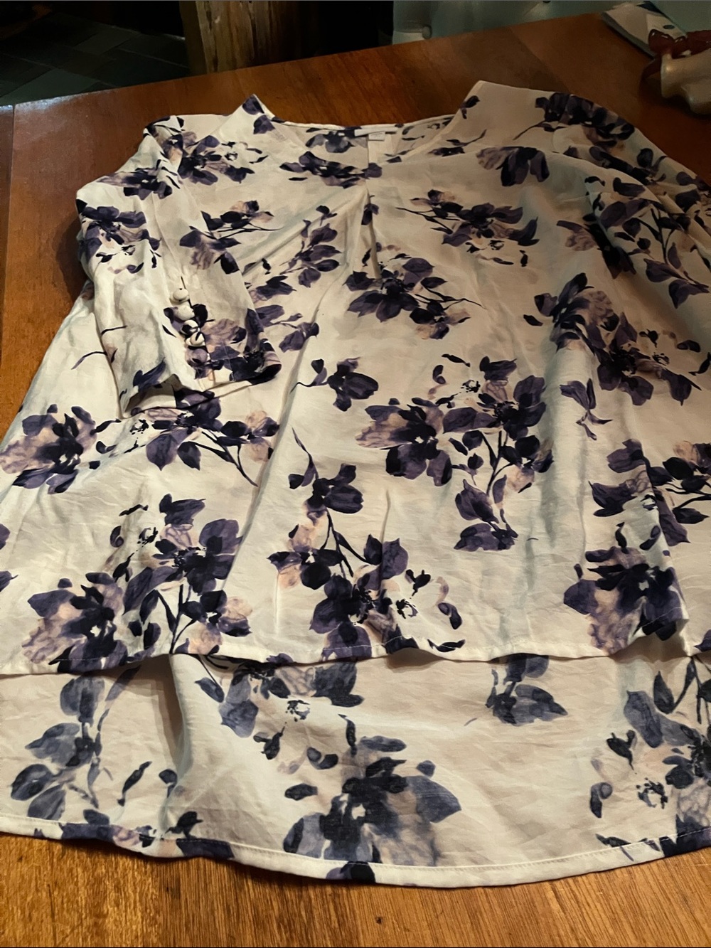 J. Jill Cream Blouse with Blue Floral Print